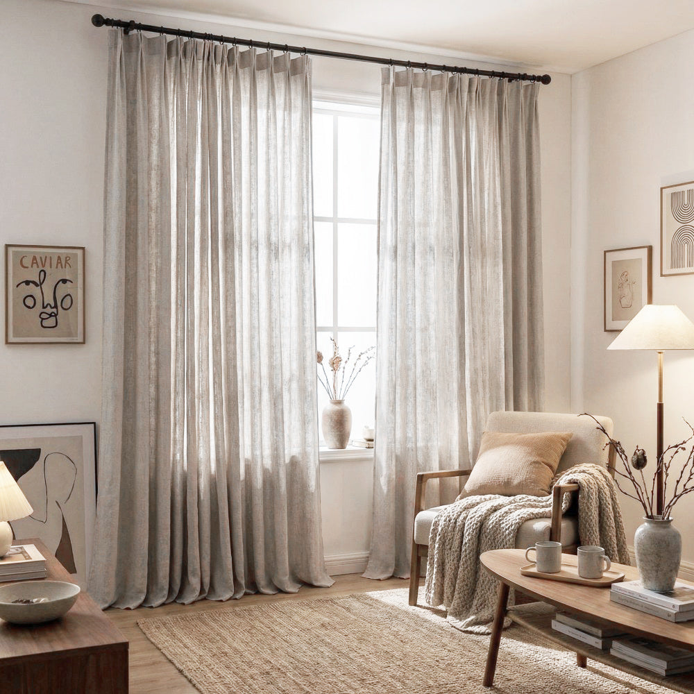 Druda Natural Hued Pure Linen Sheer Curtains