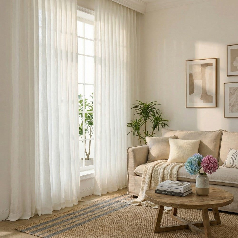 Durrah Branches Textured Linen Custom Sheer Curtains