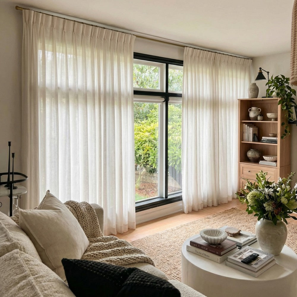 Durrah Branches Textured Linen Custom Sheer Curtains