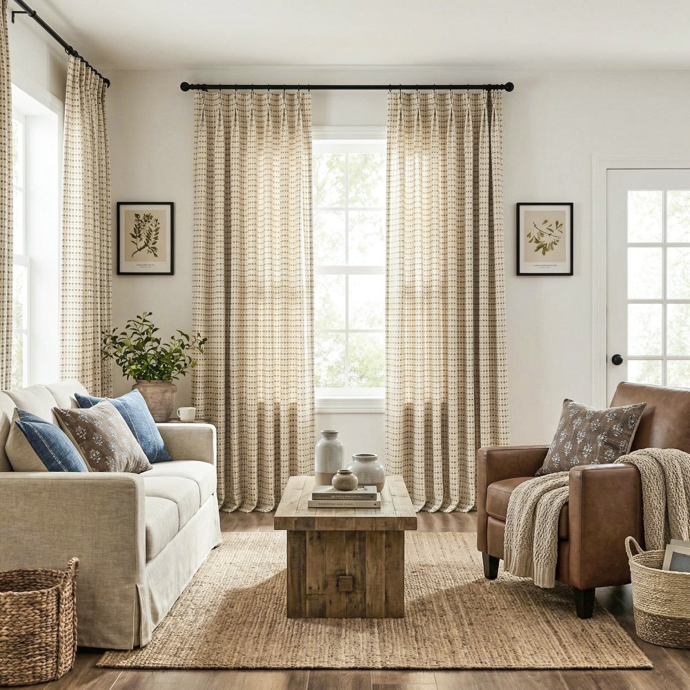 Elio Stripe Woven Textured Linen Curtains