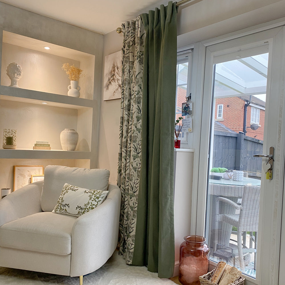 Elma Green Floral Leaf Pastoral Splicing Curtains