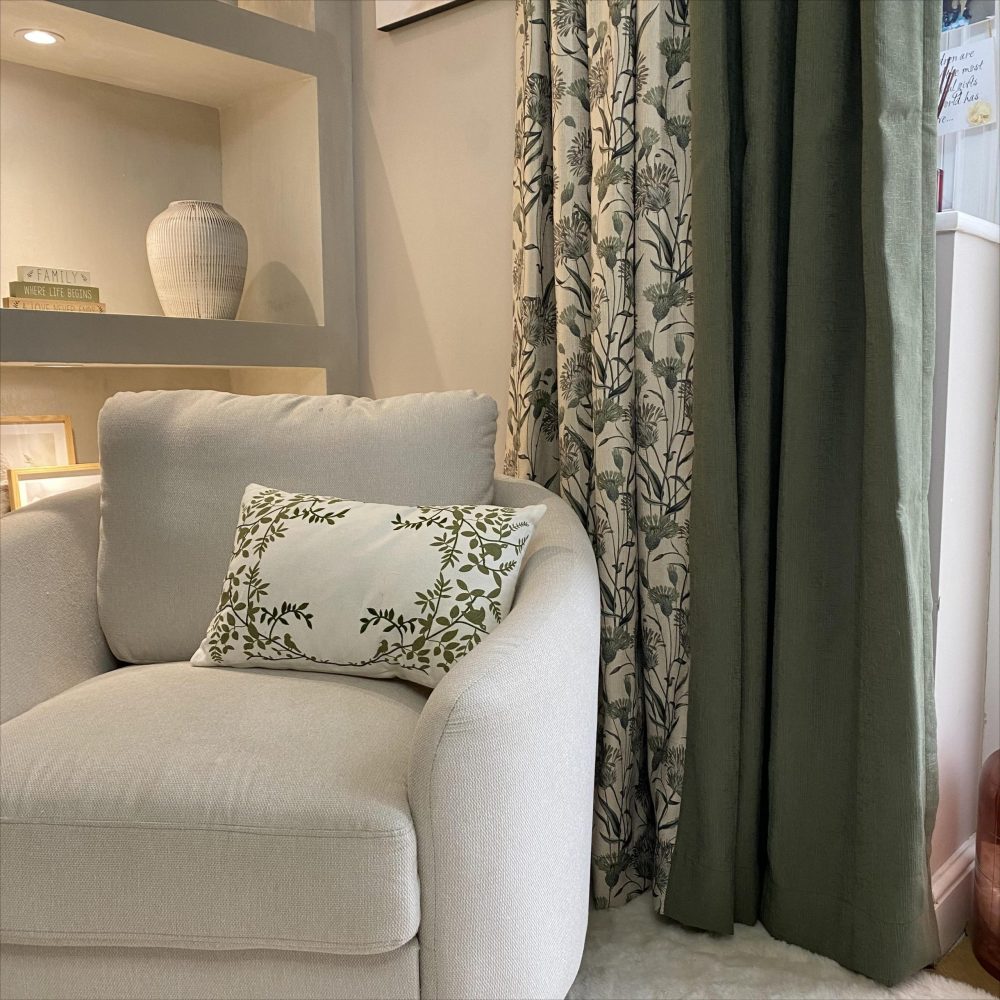 Elma Green Floral Leaf Pastoral Splicing Curtains