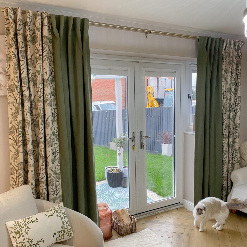 Elma Green Floral Leaf Pastoral Splicing Curtains