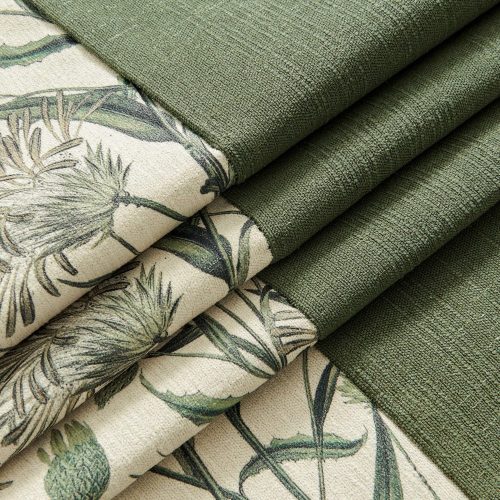 Elma Green Floral Leaf Pastoral Splicing Curtains