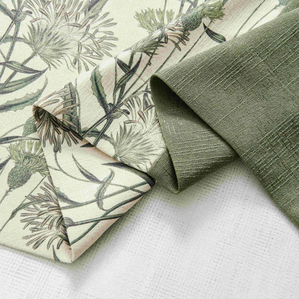 Elma Green Floral Leaf Pastoral Splicing Curtains