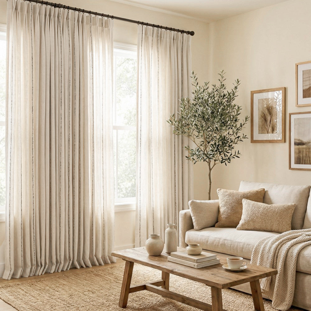 Erika Rustic Style Striped Linen Curtains