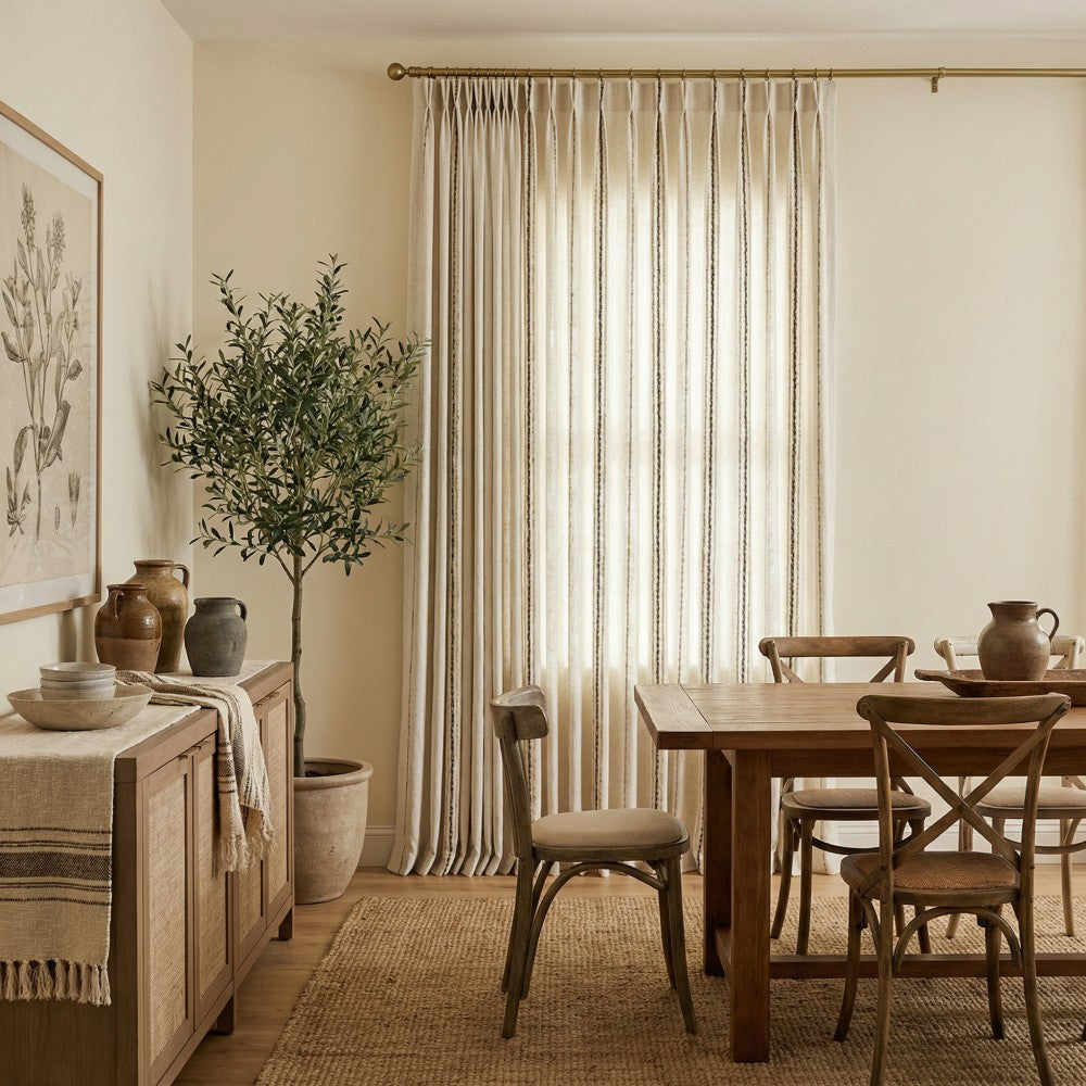 Erika Rustic Style Striped Linen Curtains