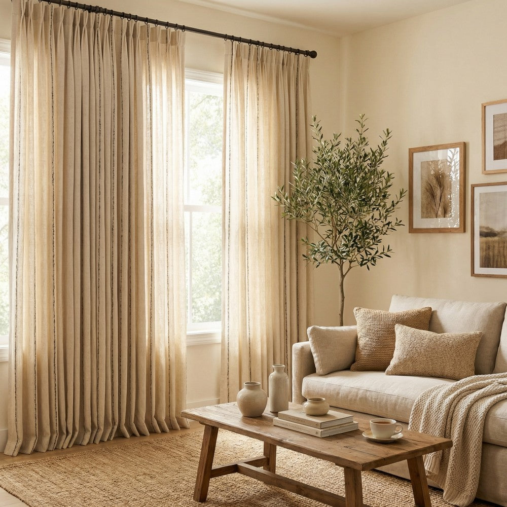 Erika Rustic Style Striped Linen Curtains