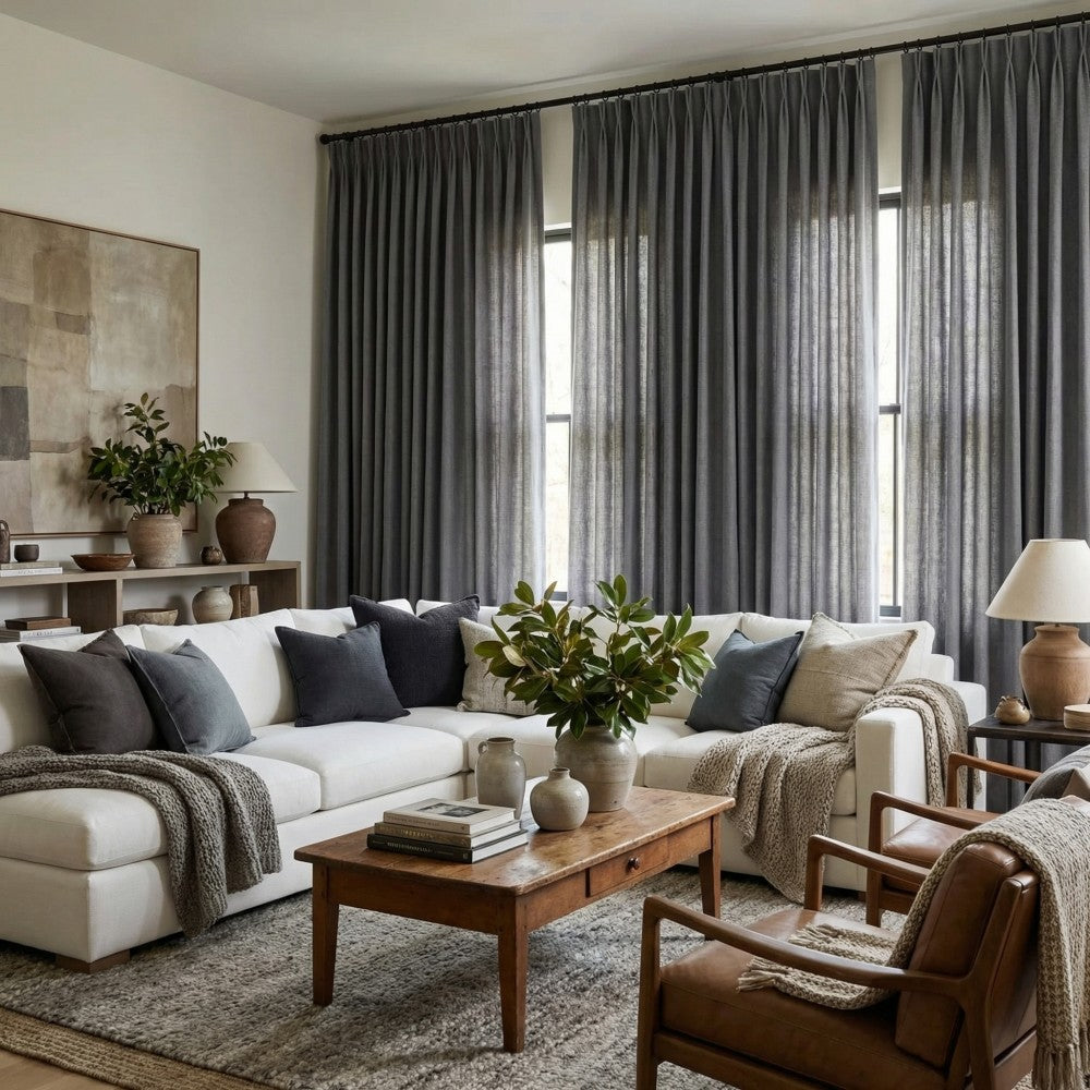 Evan Soft Linen Blend Herringbone Textured Curtains