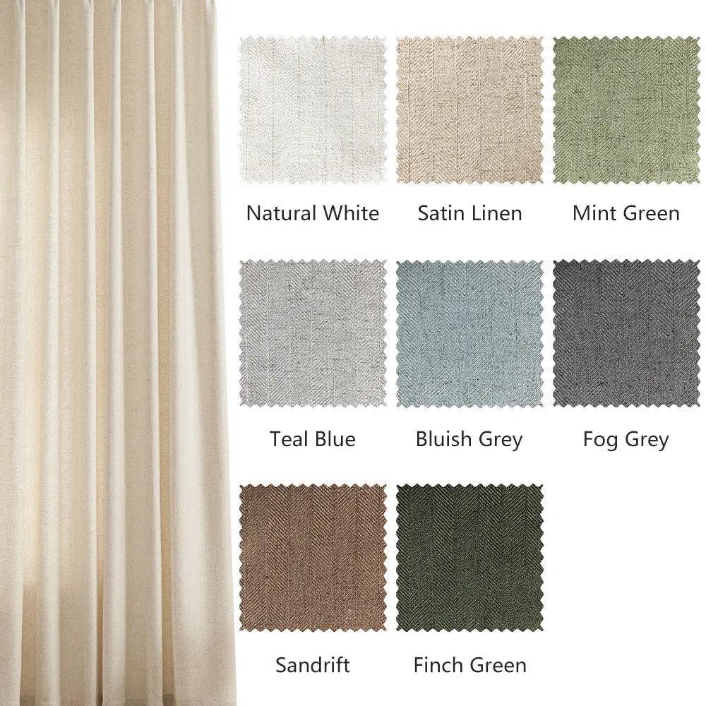 Evan Soft Linen Blend Herringbone Textured Curtains
