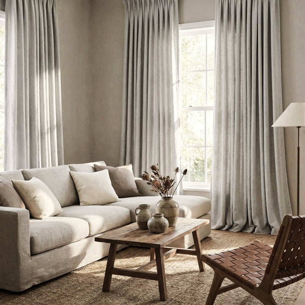 Evan Soft Linen Blend Herringbone Textured Curtains