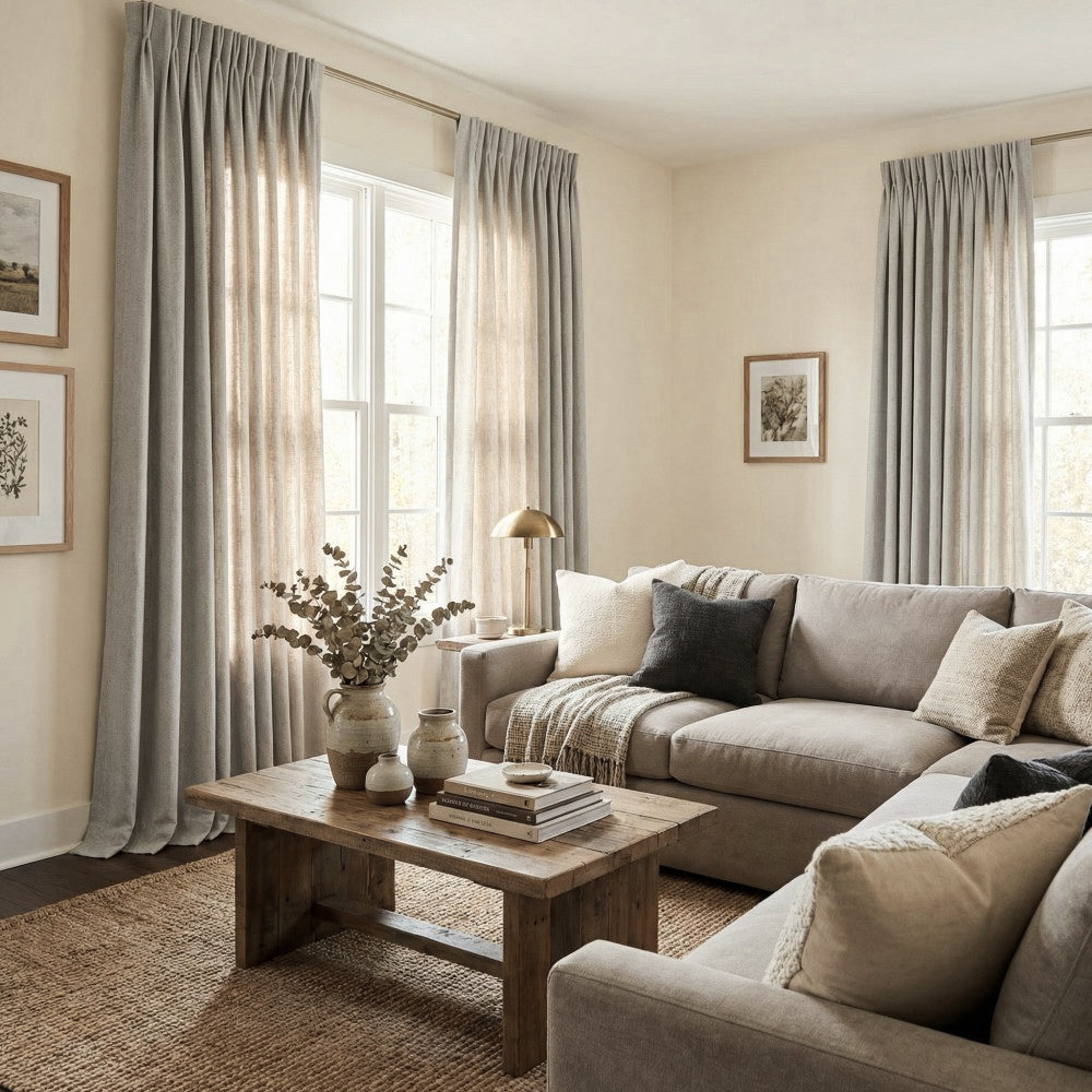 Evan Soft Linen Blend Herringbone Textured Curtains