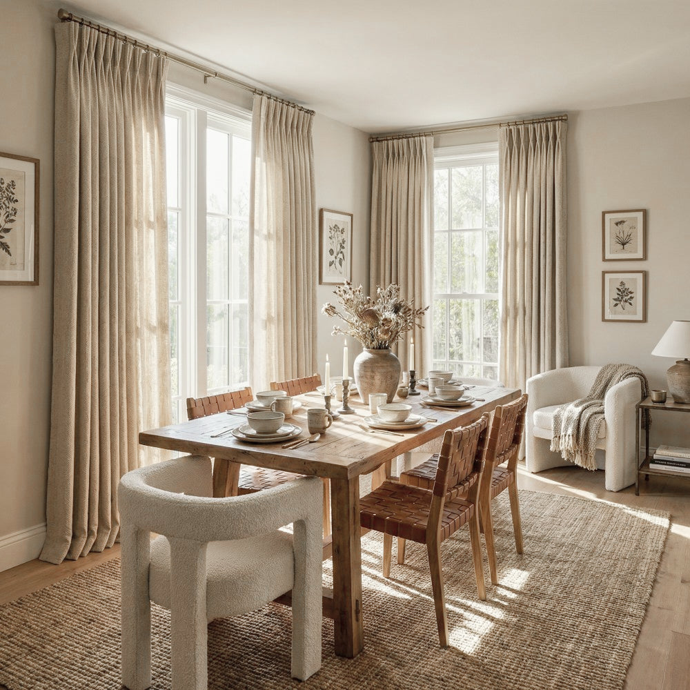 Evan Soft Linen Blend Herringbone Textured Curtains