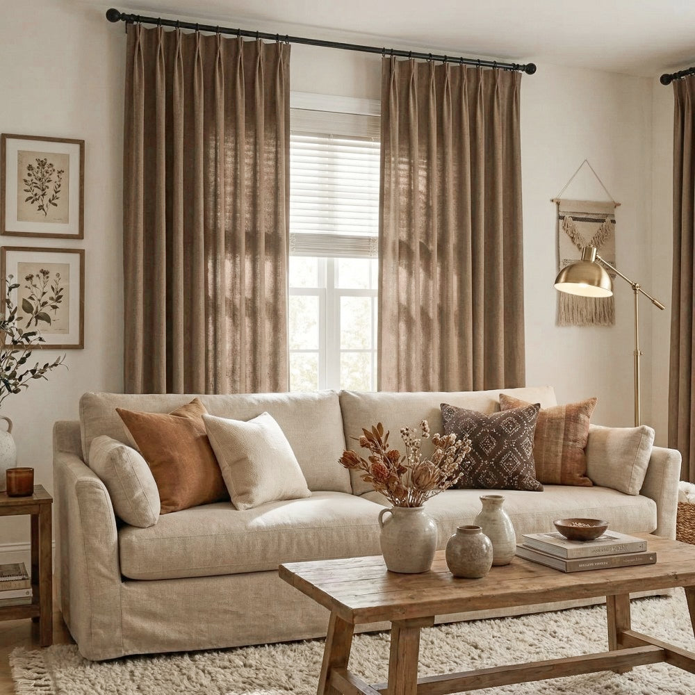 Evan Soft Linen Blend Herringbone Textured Curtains