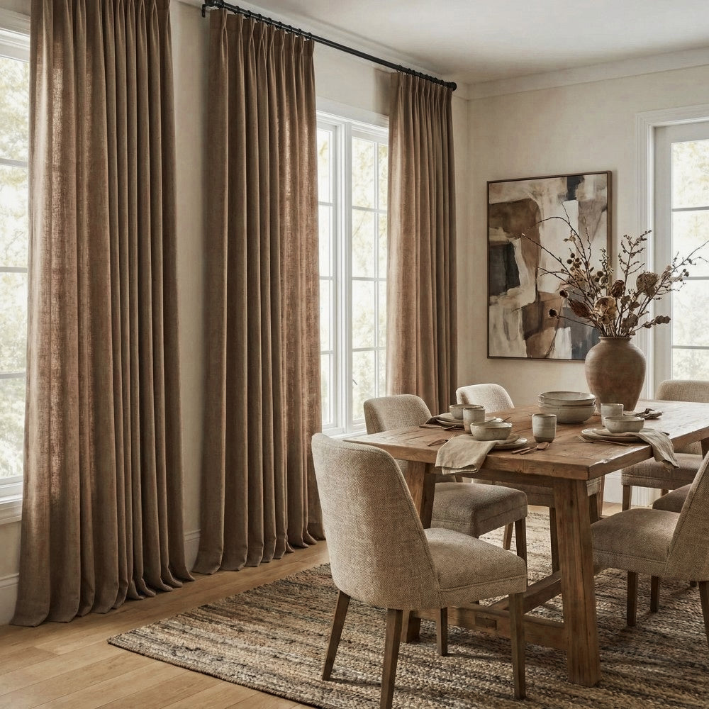 Evan Soft Linen Blend Herringbone Textured Curtains