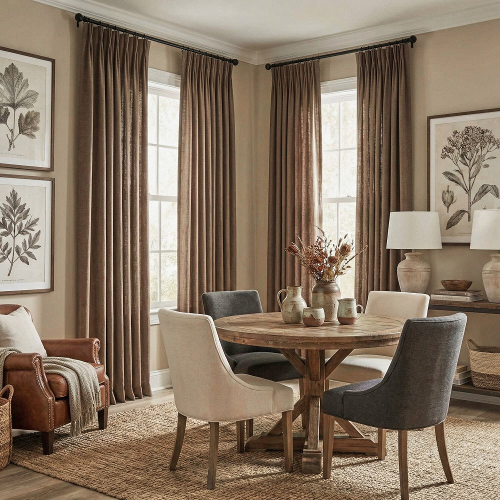 Evan Soft Linen Blend Herringbone Textured Curtains