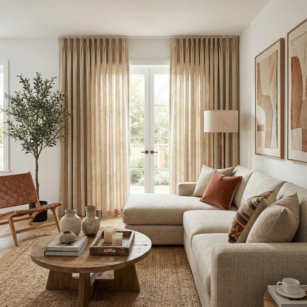 Evan Soft Linen Blend Herringbone Textured Curtains