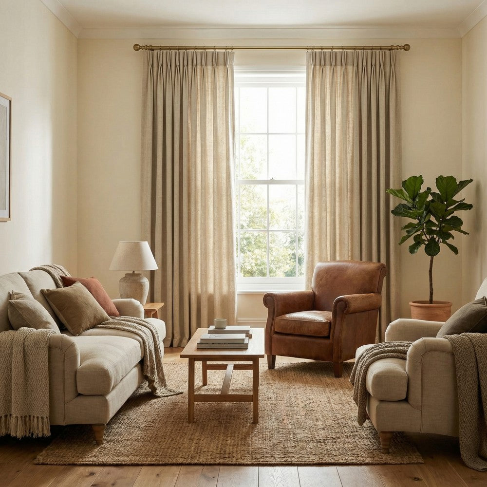 Evan Soft Linen Blend Herringbone Textured Curtains