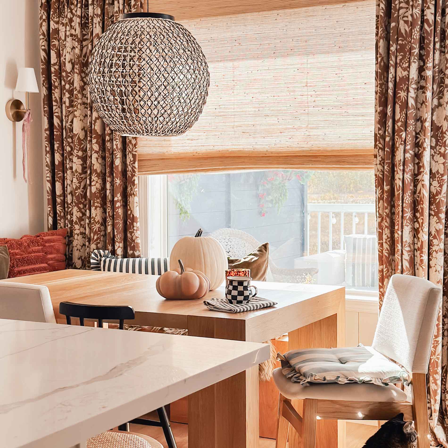 Faiga Vintage Style Brown Floral Jacquard Curtains