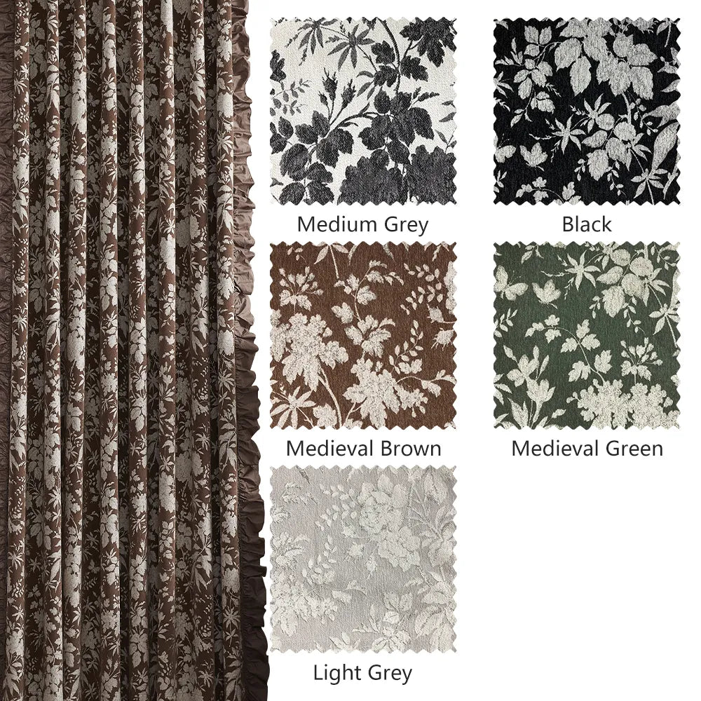 Faiga Vintage Style Brown Floral Jacquard Curtains