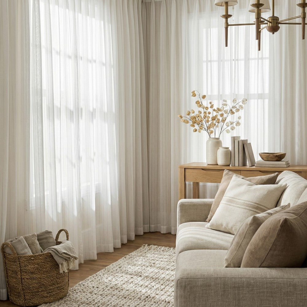 Fiadh White Vertical Striped Sheer Curtains
