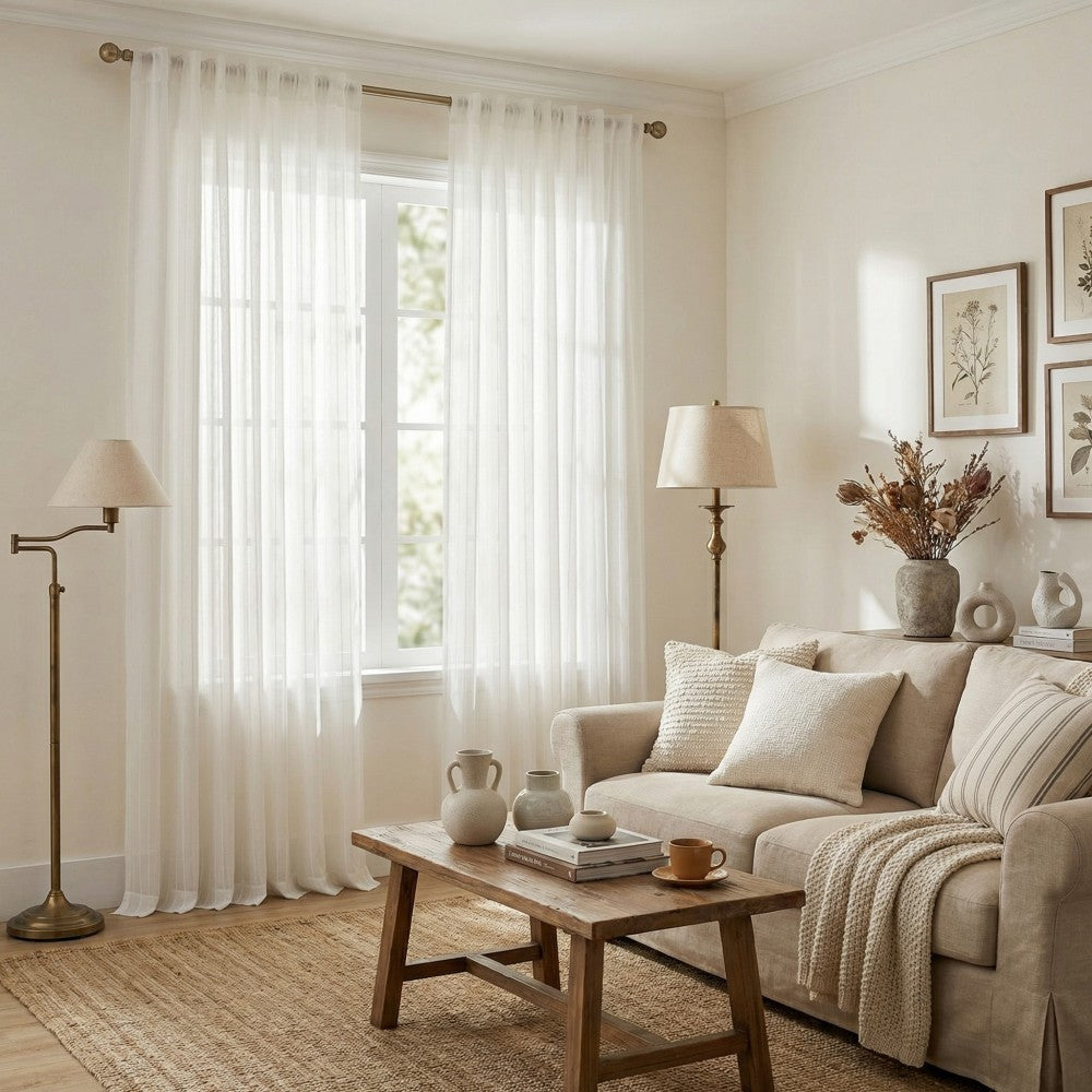 Fiadh White Vertical Striped Sheer Curtains