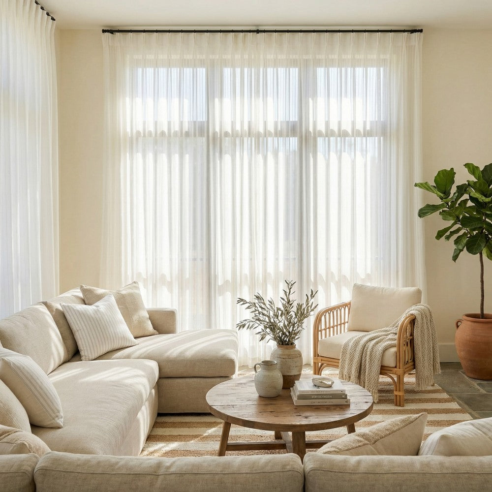 Fiadh White Vertical Striped Sheer Curtains
