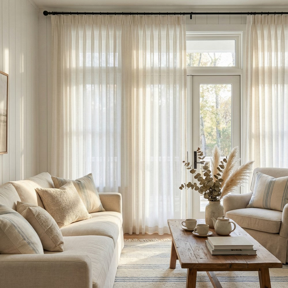 Fiadh White Vertical Striped Sheer Curtains