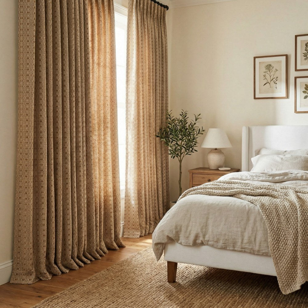 Giada Geometric Woven Pattern Linen Curtains
