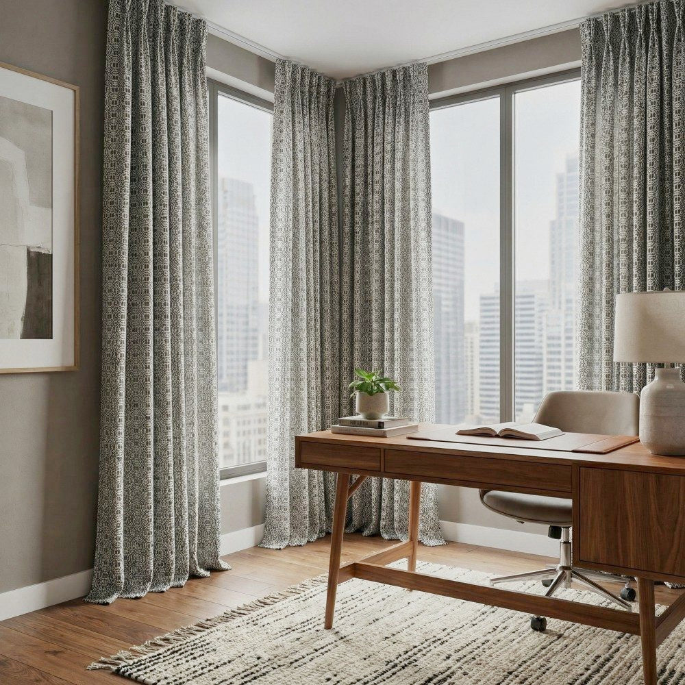 Giada Geometric Woven Pattern Linen Curtains