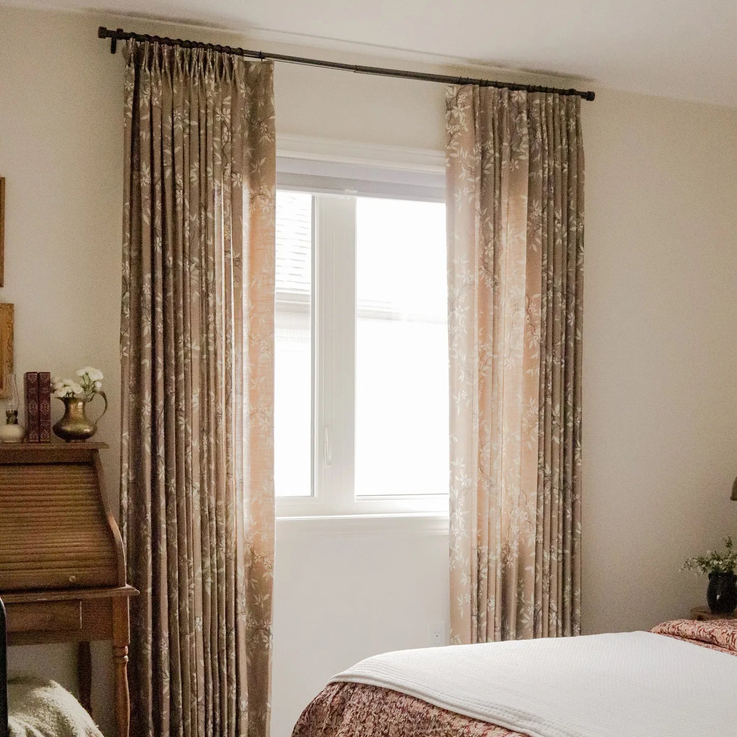 Gina Subtle Printed Floral Leaf Linen Curtains