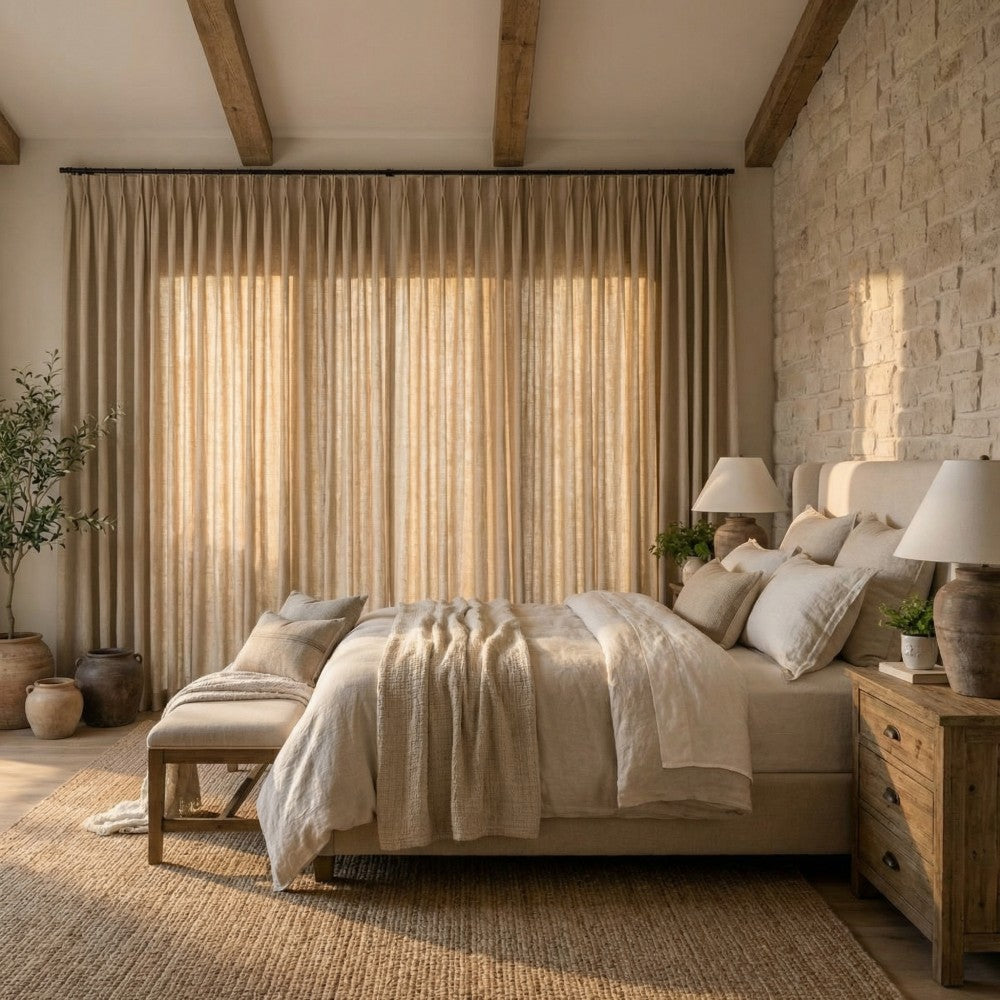 Grasso Green 100% Linen Sheer Curtains