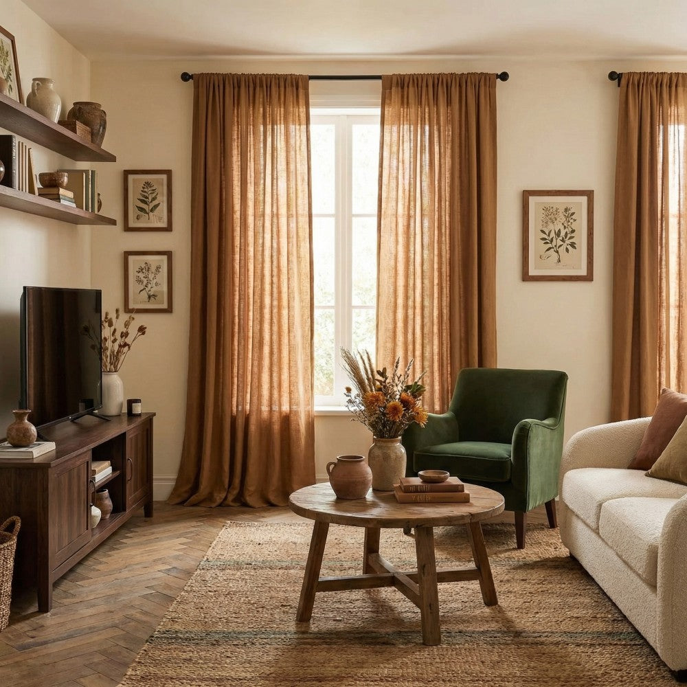 Grasso Green 100% Linen Sheer Curtains