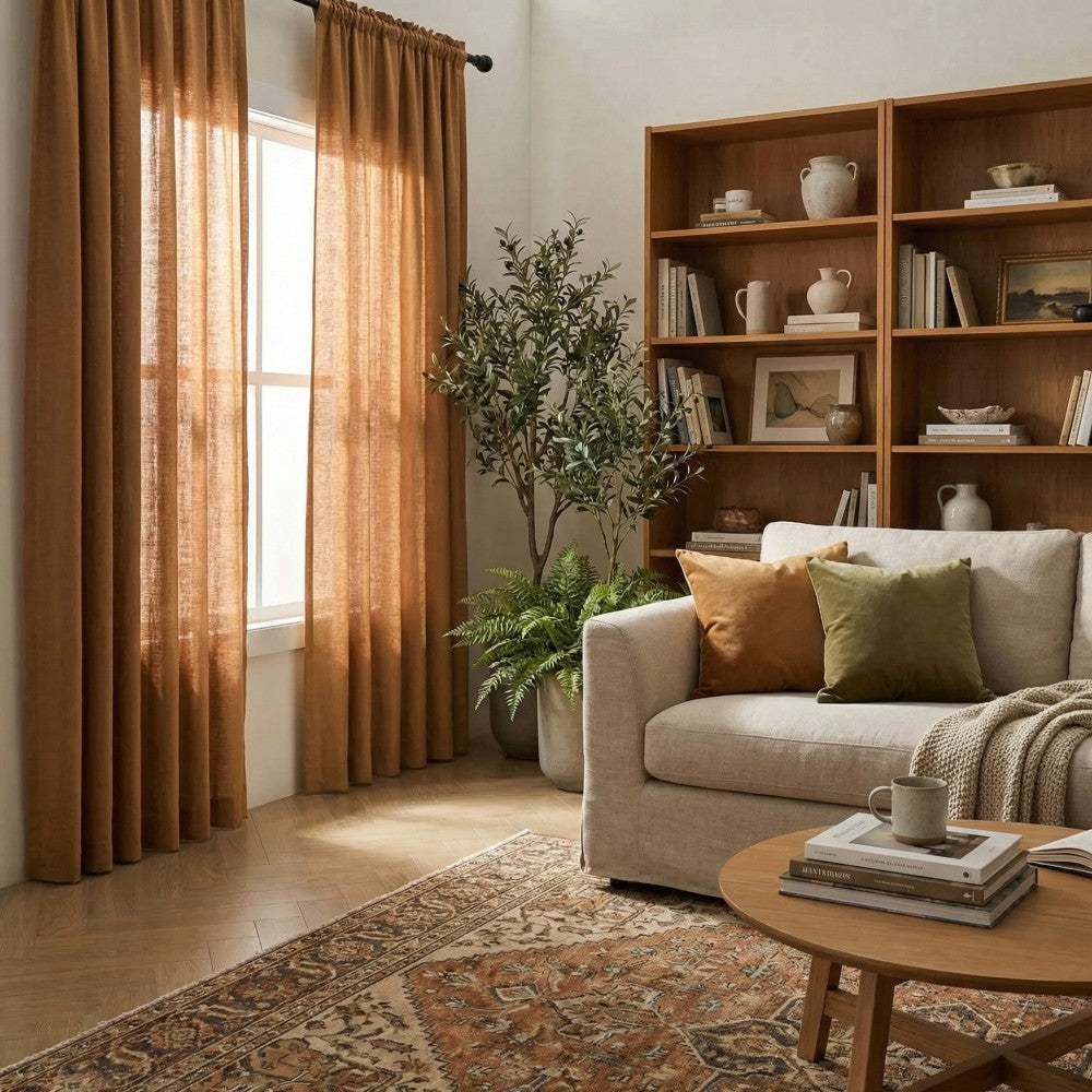 Grasso Green 100% Linen Sheer Curtains