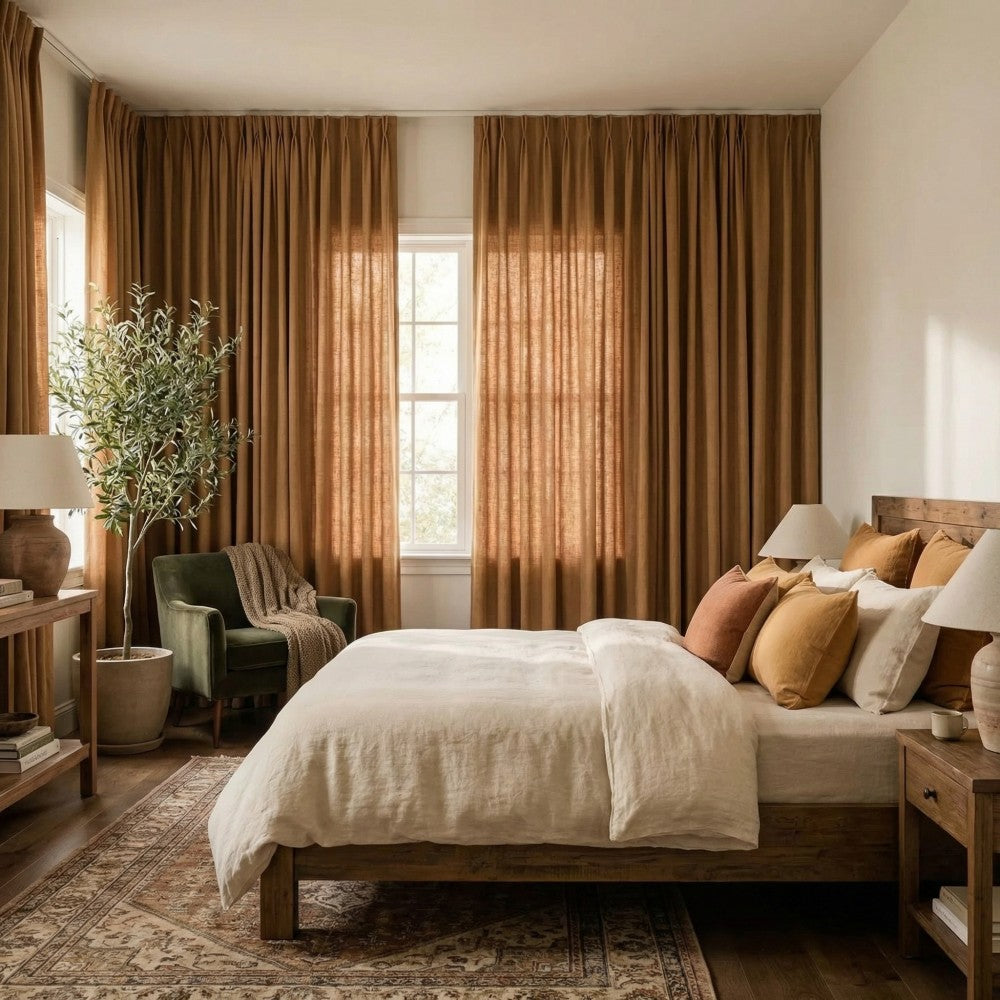 Grasso Green 100% Linen Sheer Curtains