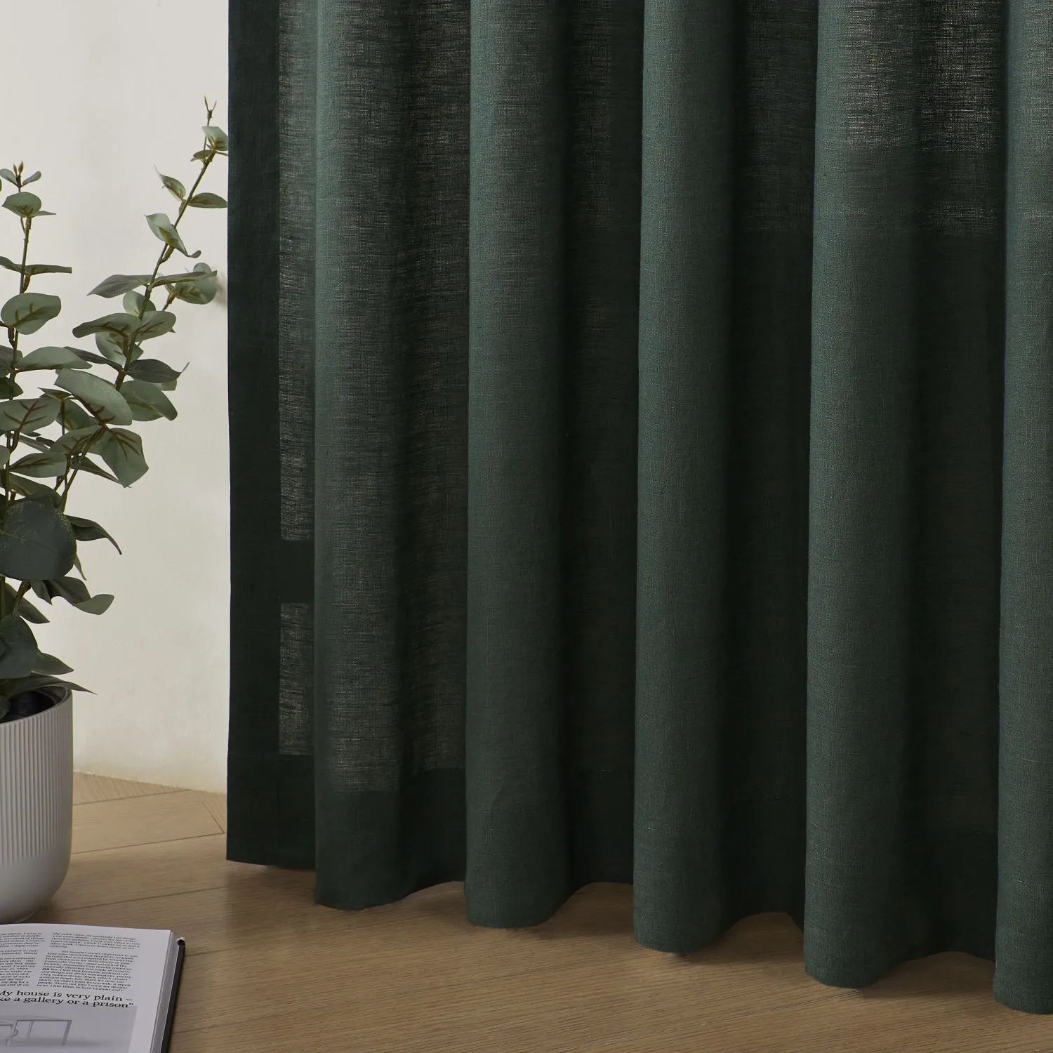 Grasso Green 100% Linen Sheer Curtains