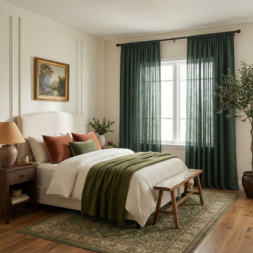 Grasso Green 100% Linen Sheer Curtains