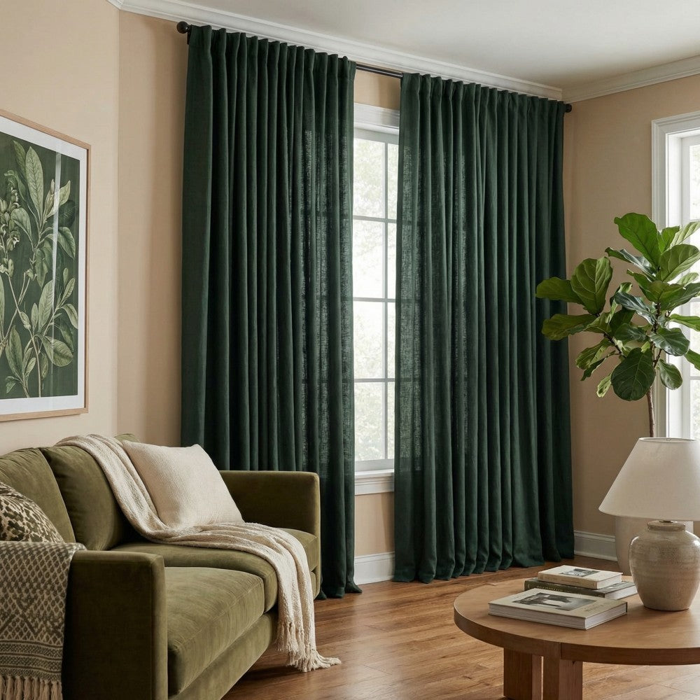 Grasso Green 100% Linen Sheer Curtains