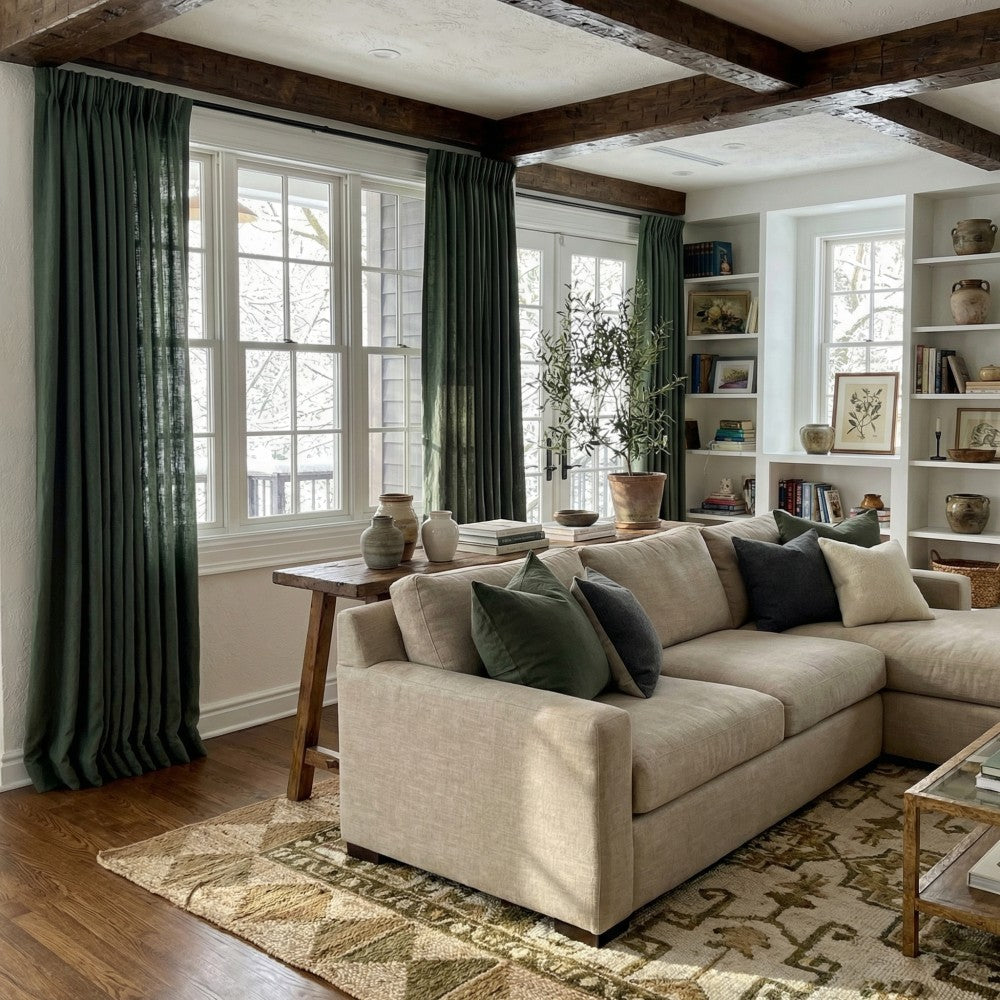 Grasso Green 100% Linen Sheer Curtains