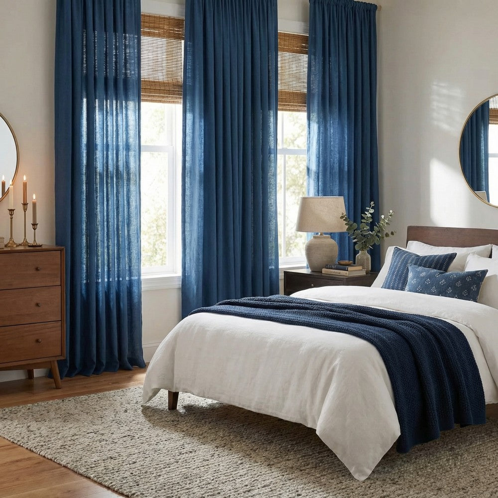 Grasso Green 100% Linen Sheer Curtains