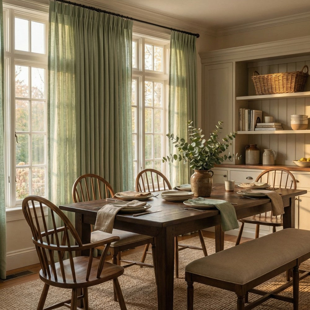 Grasso Green 100% Linen Sheer Curtains