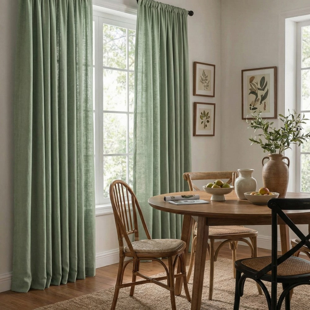 Grasso Green 100% Linen Sheer Curtains
