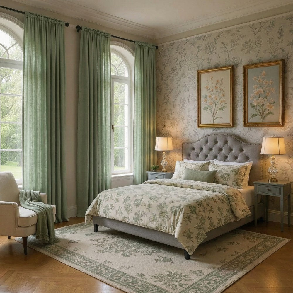 Grasso Green 100% Linen Sheer Curtains