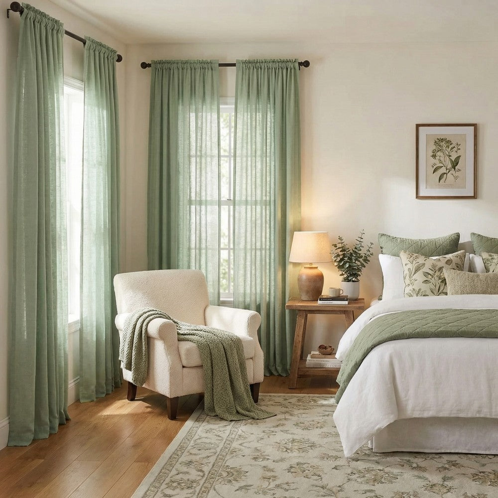 Grasso Green 100% Linen Sheer Curtains