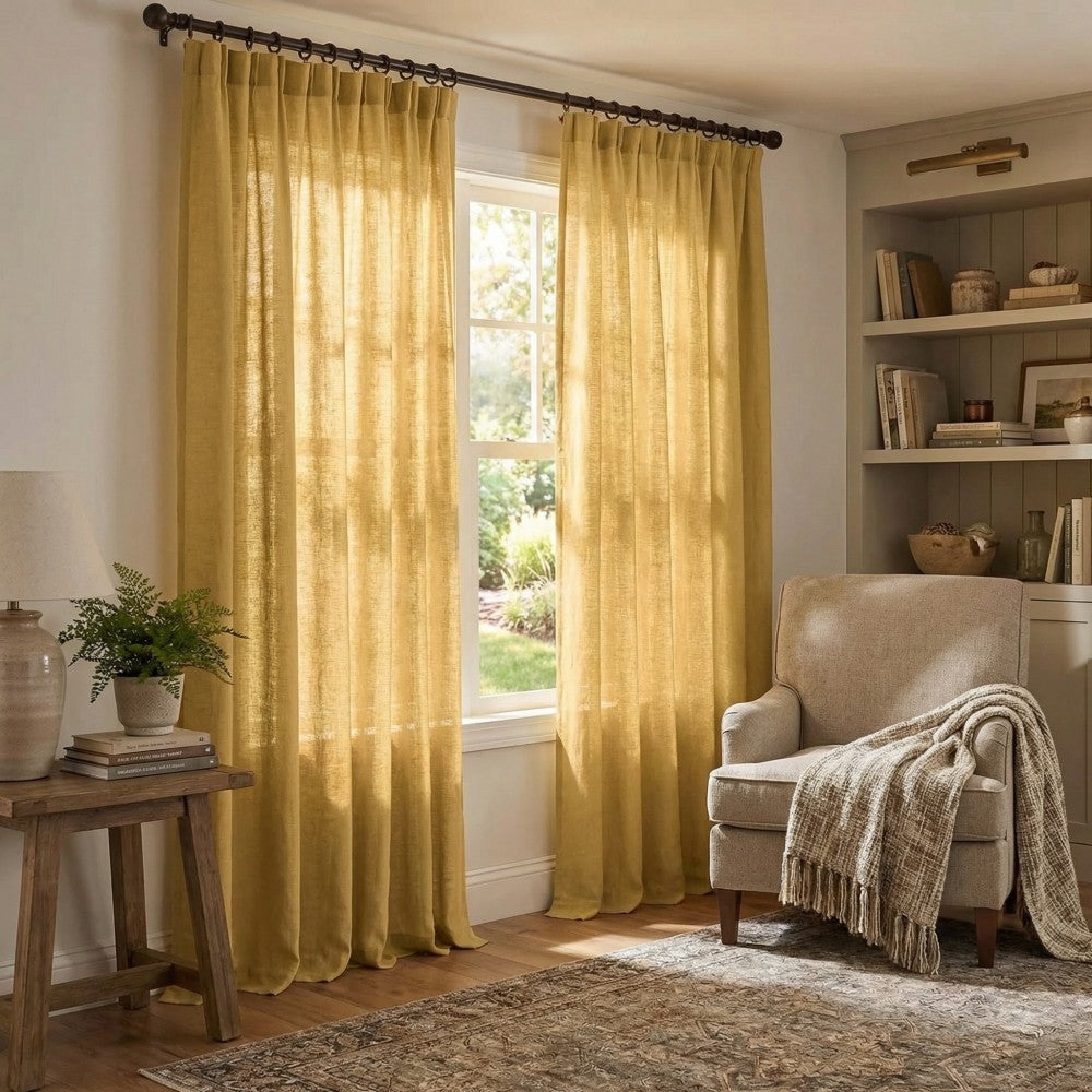 Grasso Green 100% Linen Sheer Curtains