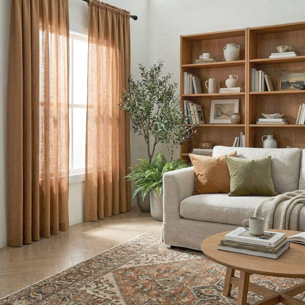 Grasso Green 100% Linen Sheer Curtains