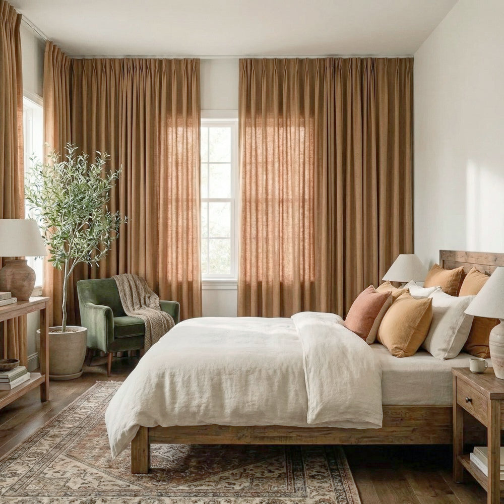 Grasso Green 100% Linen Sheer Curtains