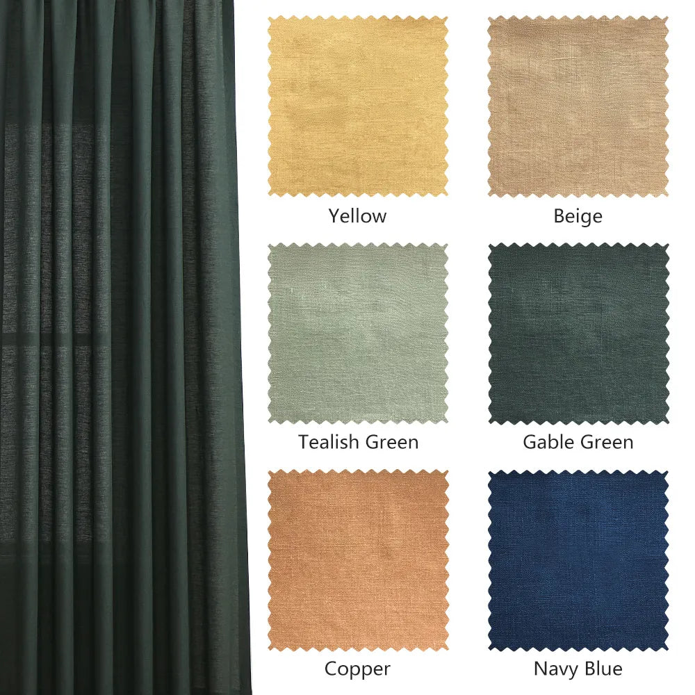Grasso Green 100% Linen Sheer Curtains