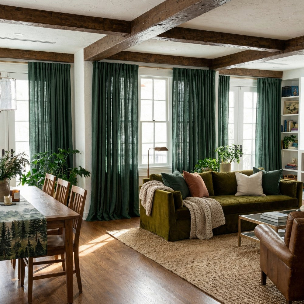 Grasso Green 100% Linen Sheer Curtains