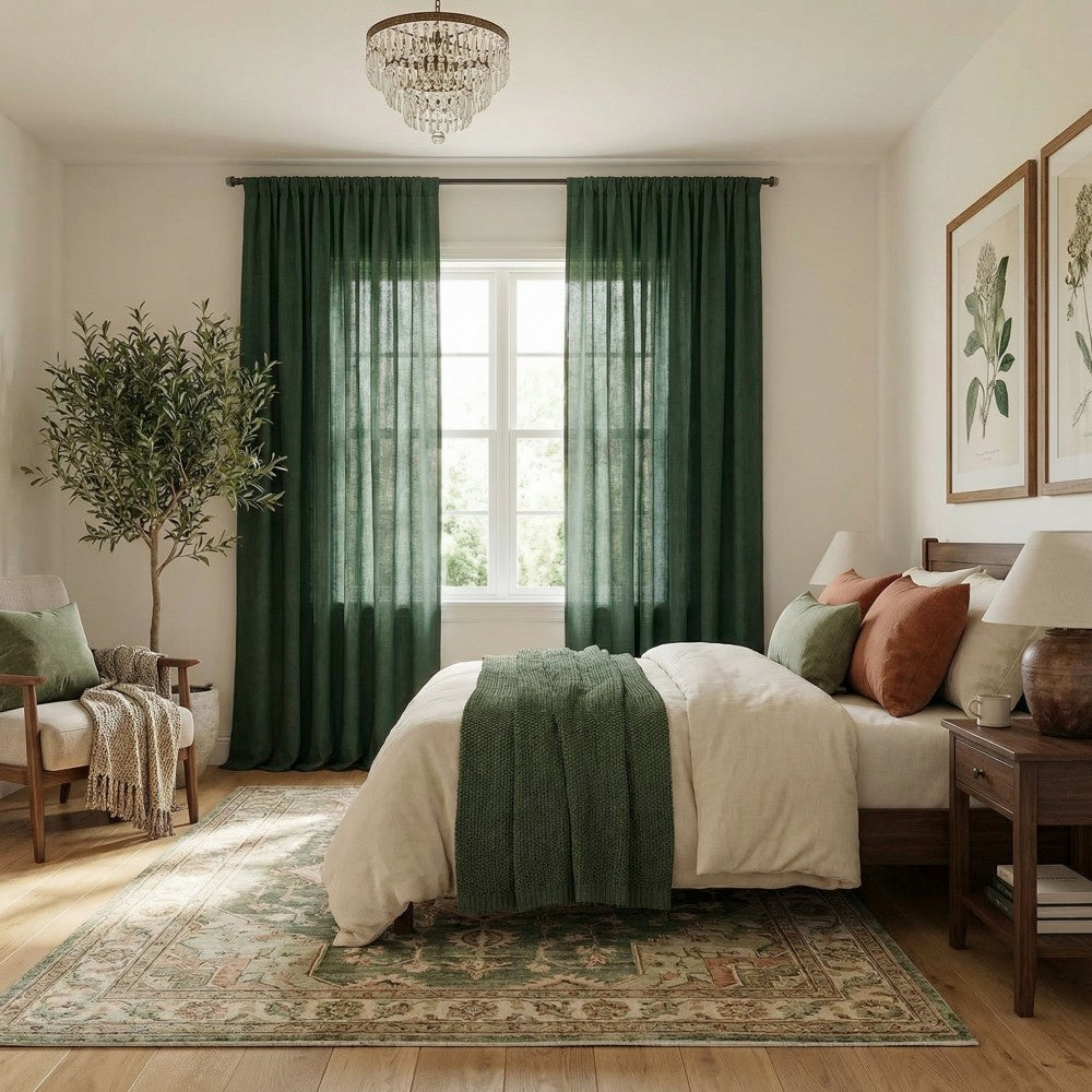 Grasso Green 100% Linen Sheer Curtains